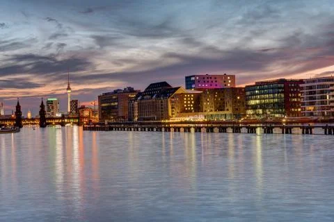 Sunset in Berlin at the River Spree Stock Photos