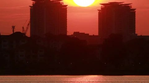 Sunset Between Buiding Stock Footage 42270614