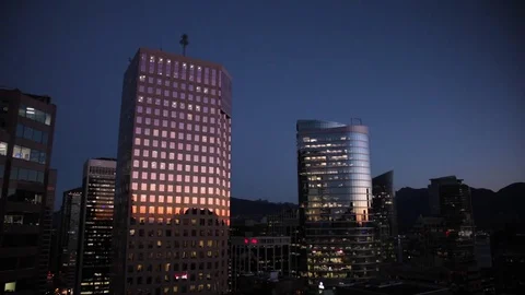 Sunset between buildings in Vancouver downtown, Canada 2 Stock Footage 74086964