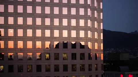 Sunset between buildings in Vancouver downtown, Canada - Close up Stock Footage 74094712