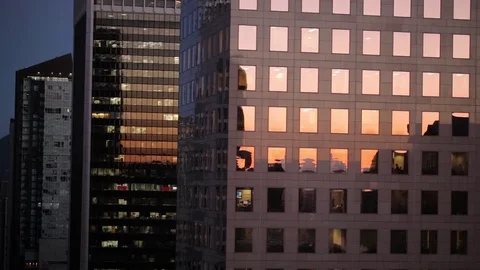 Sunset between buildings in Vancouver downtown, Canada - Close up 2 Stock Footage 74099096