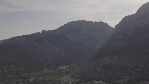Sunset between green hills, drone footage, Mallorca island, raw 4k Stock Footage 90162797