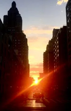 Sunset in between skyscrapers Stock Photos