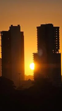 Sunset Between Skyscrapers Stock Photos