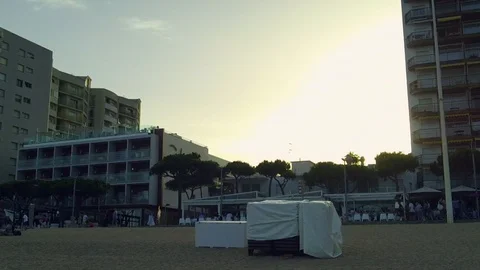 Sunset between two beach's city buildings during summer Stock Footage 118776535