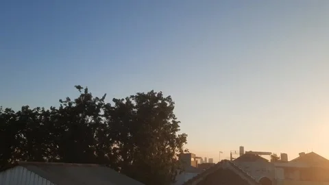Sunset Beyond Tree and Rooftops Stock-Footage 336662869