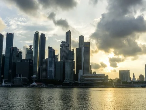 Sunset with big cloud at Marina Bay, Singapore Stock Footage 80128712