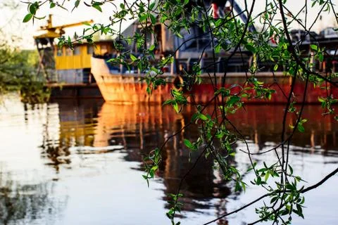 Sunset on the big river Foto stock