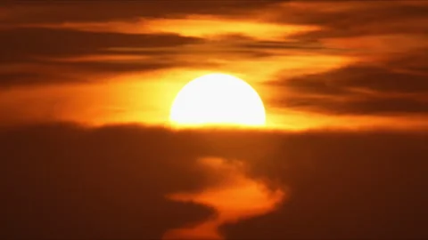 Sunset with big sun and cloud sky Cinematic Stock Footage 253803122
