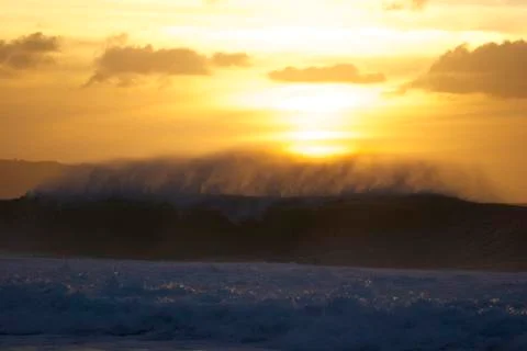 Sunset Big Waves Stock Photos