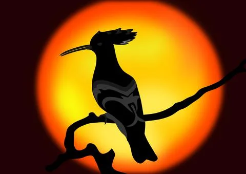 At sunset, the bird sits on the branches Stock Illustration