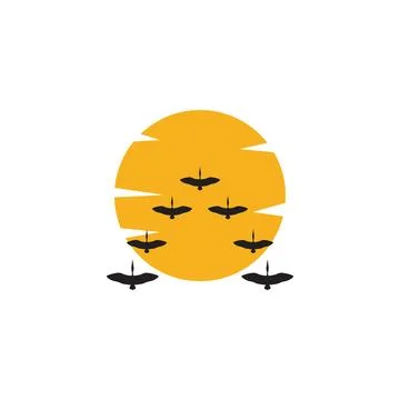 Sunset with bird stork colony logo symbol icon vector graphic design illust.. Stock Illustration