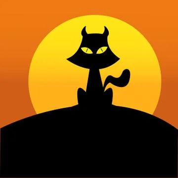 Sunset Black Cat Illustration