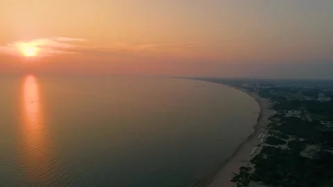 Sunset on the black sea coast view from a drone on the beach of the city of Vídeos de archivo 150830742