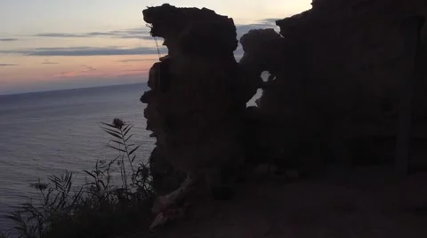 Sunset at Black Sea Rocks &amp; Clouds At Fiolent Cape Crimea , Russia Stock Footage 68962533