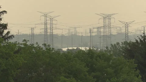 Sunset blocked by wildfire and forest fire smoke in the sky Stock Footage 157612609