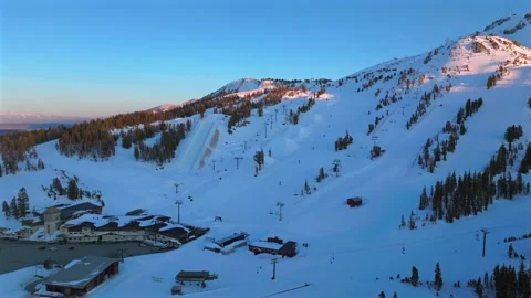 Sunset blue hour Main Lodge Mammoth Mountain ski resort spring winter Stock-Footage 313348986