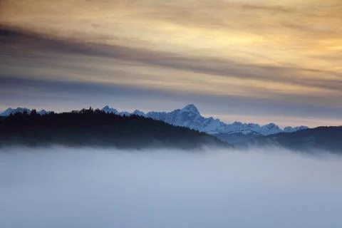 Sunset in the blue mountains Stock Photos