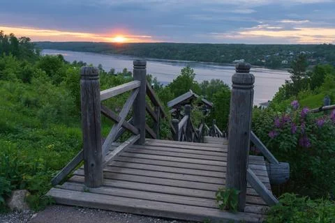 Sunset blue sky on a summer evening in Plyos Stock Photos