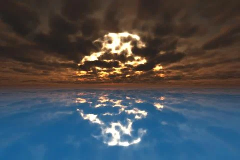Sunset on the blue water Stock Illustration