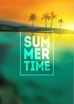 Sunset blurred background with typography text - Summer Time vector Stock Illustration
