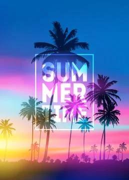 Sunset blurred background with typography text vector. Summer Time poster Stock Illustration
