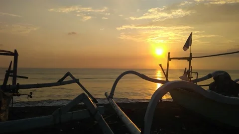 Sunset with boat and flag Stock Footage 208268453