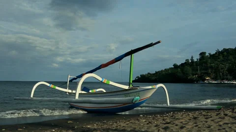 Sunset Boat on the Beach Video stock 33917307