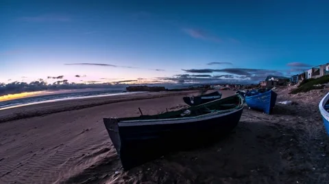 Sunset Boat Beach Timelapse 4k Stock Footage 68995816