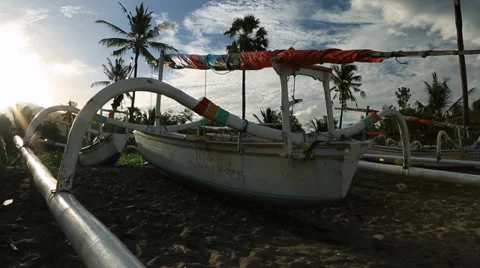 Sunset Boat on the Beach V003 Stock Footage 33915315