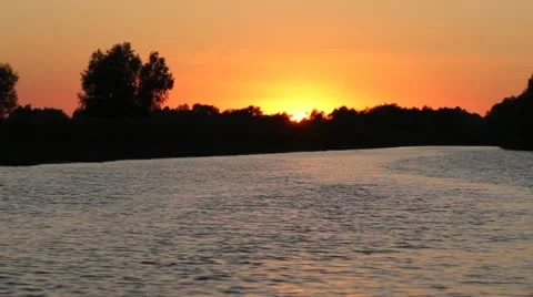 Sunset from boat - Danube Delta Stock Footage 12367985