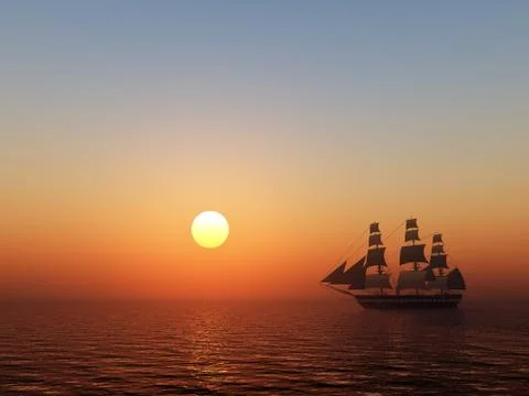 Sunset with boat Illustrazione stock