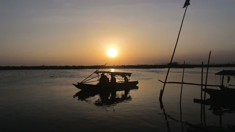 Sunset boat on the lake Stock Footage 87767060