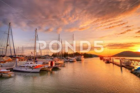 Sunset At Boat Piers Stock Photos