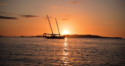 Sunset Boat View Ocean Slowmotion 4k Stock Footage 120672186