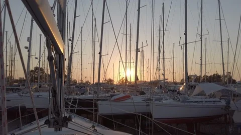 Sunset Boat Yard Greece. 3 Clip Compilation in 4k Stock Footage 106160276
