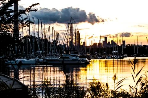 Sunset at boat yard Stock Photos