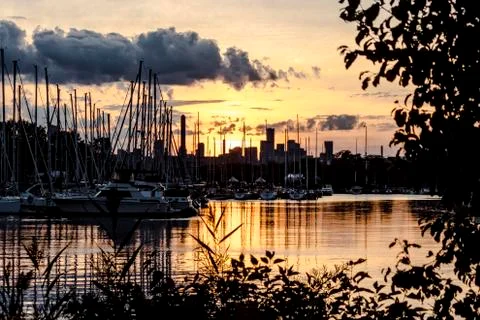Sunset at the boat yard Stock Photos