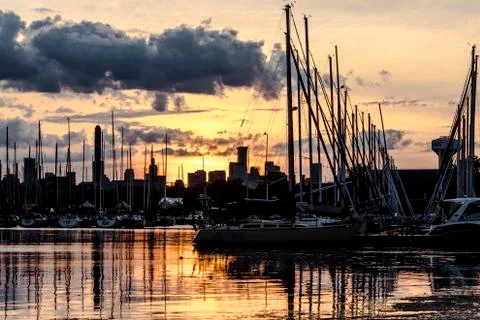 Sunset at the boat yard Stock Photos