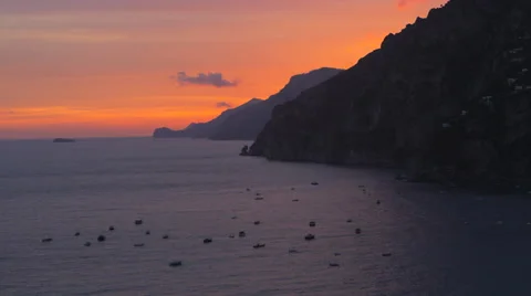 Sunset Boats Mountains Amalfi Coast Italy 4K Stock Video Footage Vídeo Stock 59019088