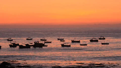 Sunset boats Peru Stock Footage 39222691