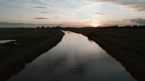 Sunset Boats on River Stock Footage 272766967