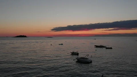 Sunset with boats on sea Stock Footage 97223537