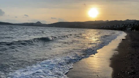 Sunset Bodrum Turkey Waves Breaking On A Beach Stock Footage 230040038
