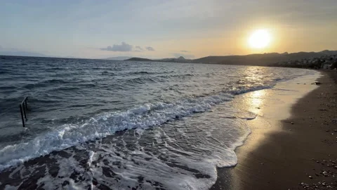 Sunset Bodrum Turkey Waves Breaking On A Beach Stock Footage 230171648