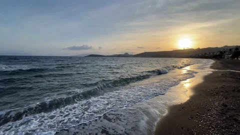 Sunset Bodrum Turkey Waves Breaking On A Beach Stock Footage 231152493
