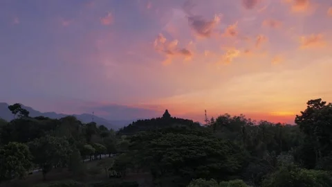 Sunset at Borobudur Temple Stock Footage 307778072