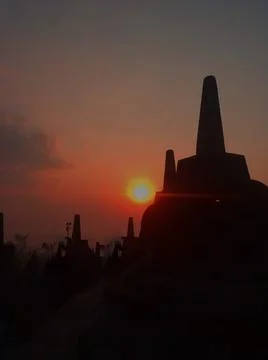 Sunset at the Borobudur temple Stock Photos