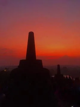 Sunset at Borobudur temple Stock Photos