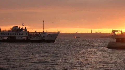 Sunset bosphorus istanbul ship Stock Footage 126938270
